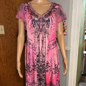 Energe World Wear Pink Pattern Dress L